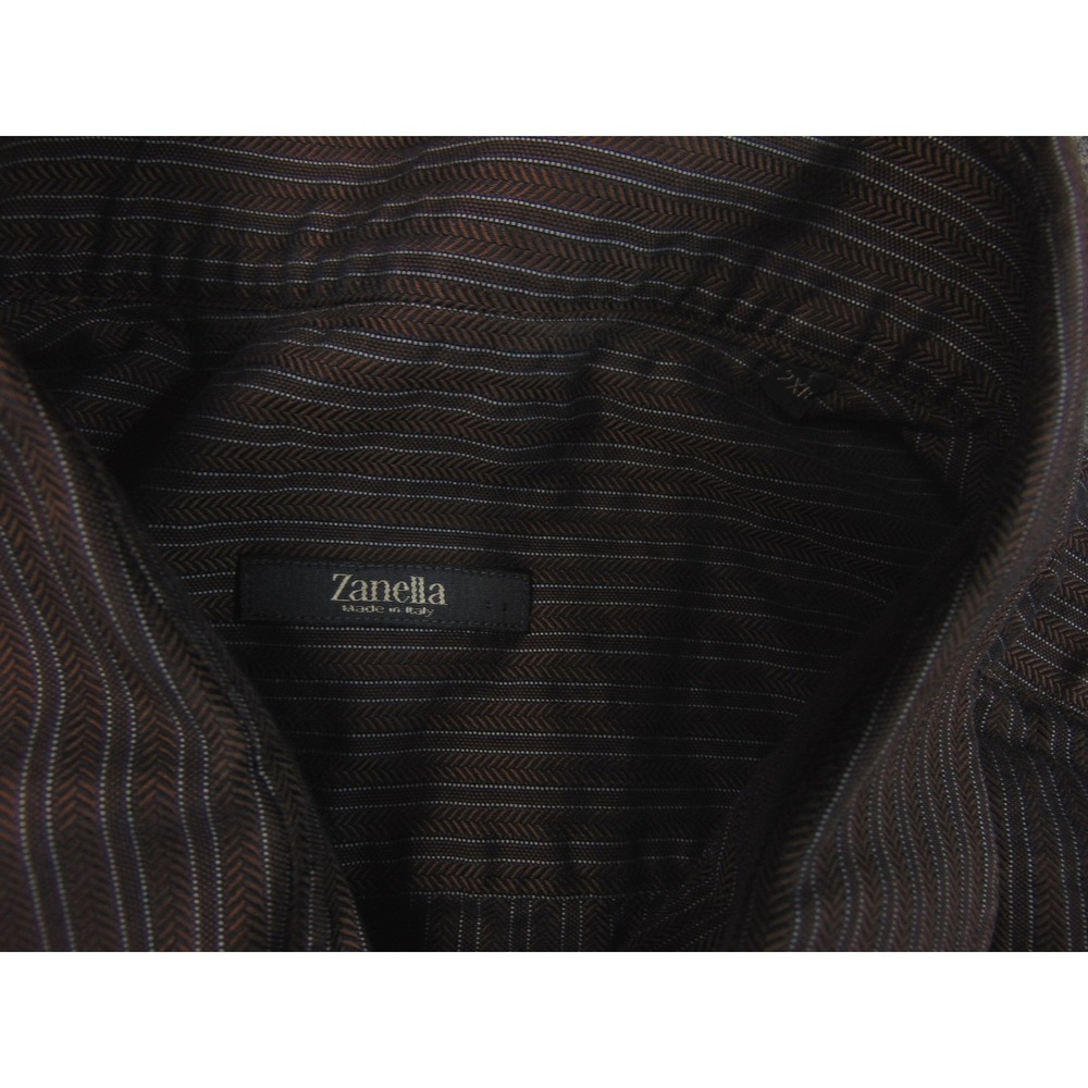 Zanella Button Down Shirt Mens 2XL Brown Herringbone Stripe Made in Italy - Picture 8 of 10